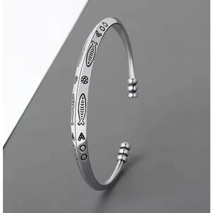 NEW Unisex/Men's Fish 925 Sterling Silver Cuff Bracelet, 58mm Adjustable